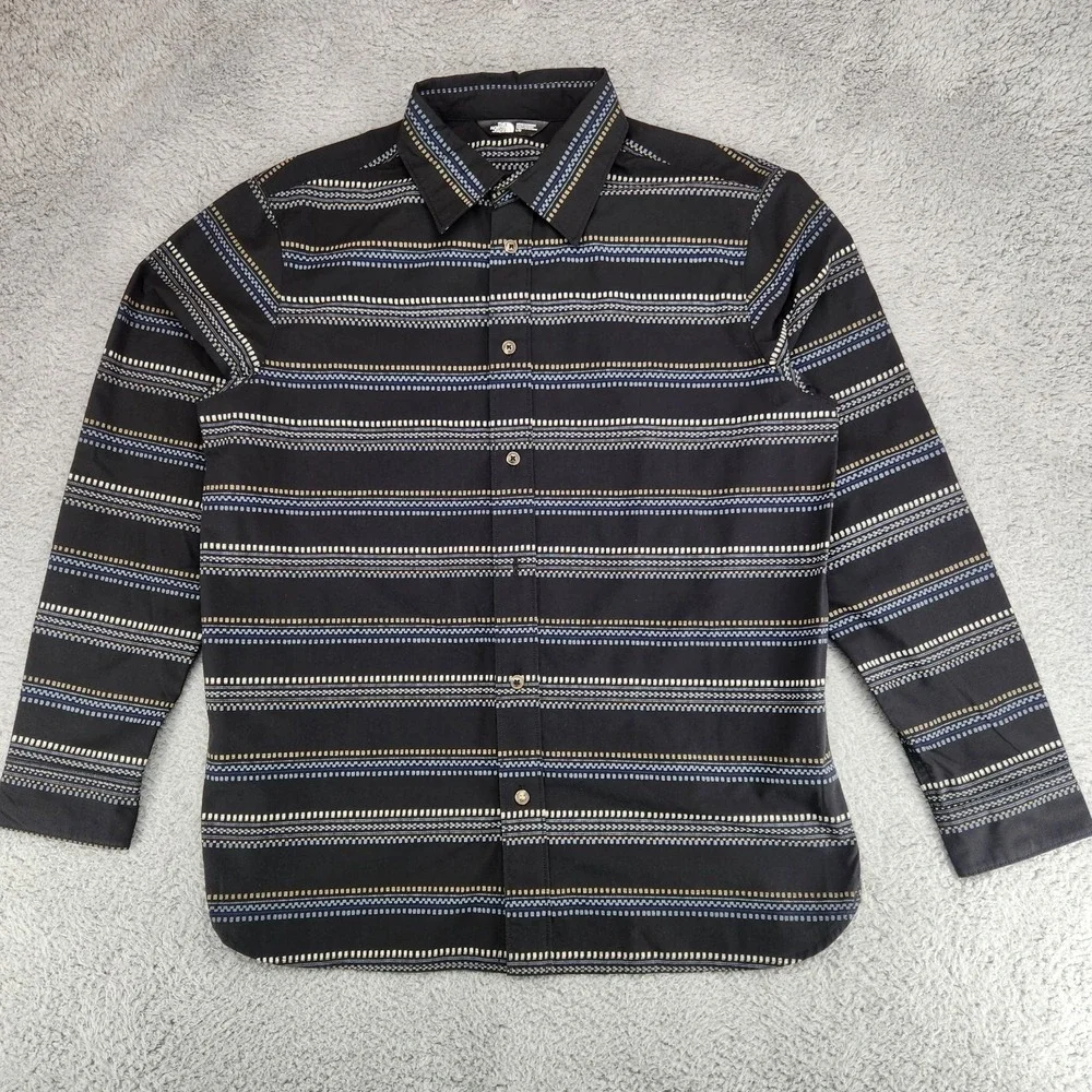 The North Face Slate Woven Long Sleeve Button Up Shirt Mens L Black Aztec Stripe